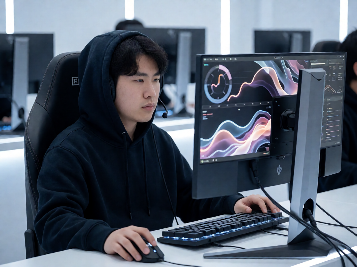 电竞赛事现场，选手与舞台灯光